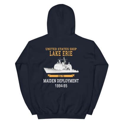 USS Lake Erie (CG-70) 1994-95 Maiden Deployment Unisex Hoodie – back view, navy