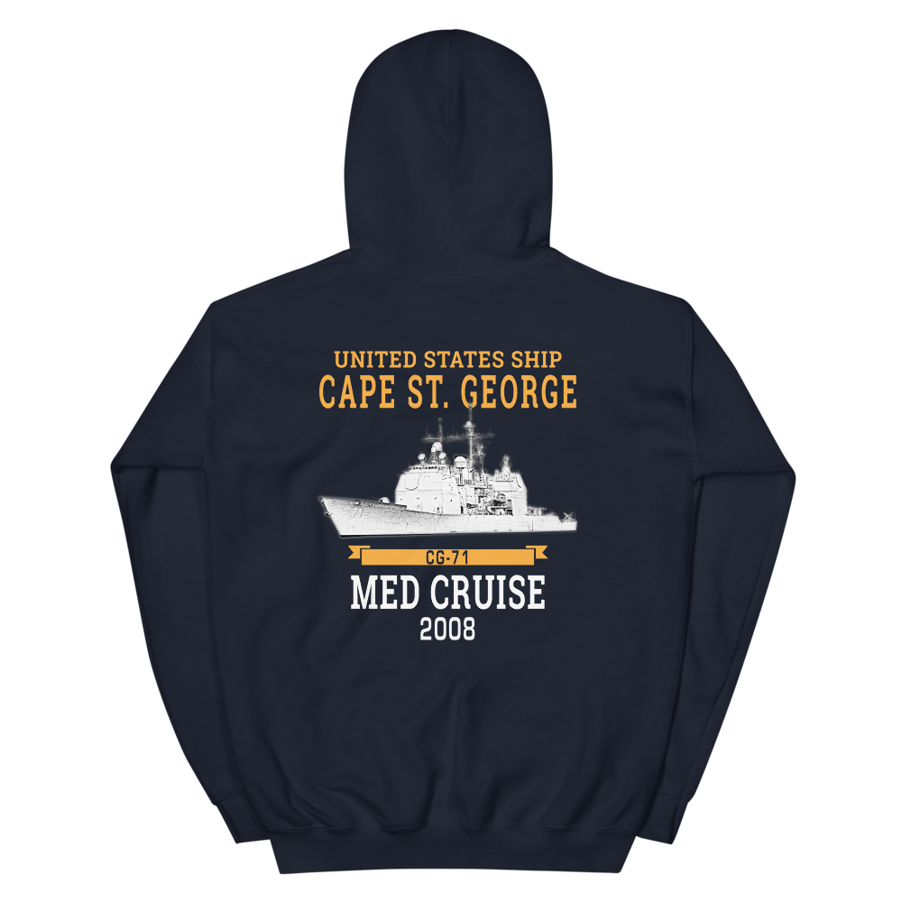 USS Cape St. George (CG-71) 2008 MED Unisex Hoodie – back view, navy