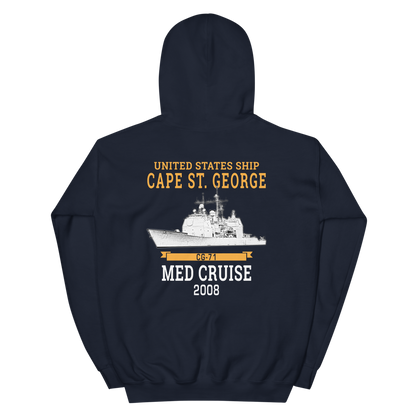 USS Cape St. George (CG-71) 2008 MED Unisex Hoodie – back view, navy