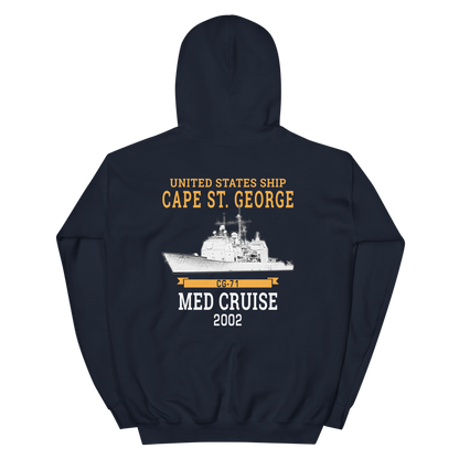 USS Cape St. George (CG-71) 2002 MED Unisex Hoodie – back view, navy