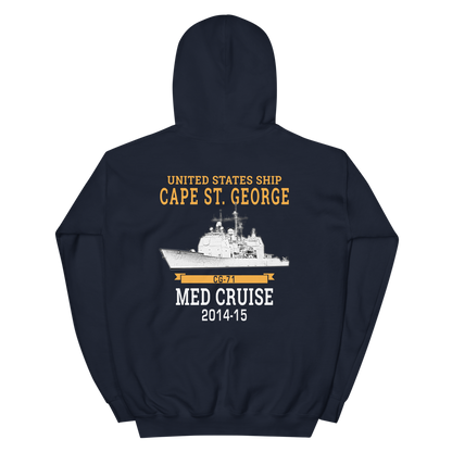 USS Cape St. George (CG-71) 2014-15 MED Unisex Hoodie – back view, navy