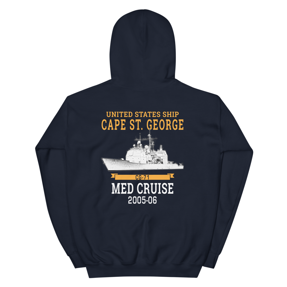 USS Cape St. George (CG-71) 2005-06 MED Unisex Hoodie – back view, navy