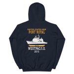 USS Port Royal (CG-73) 2013 WESTPAC/IO Unisex Hoodie – back view, navy