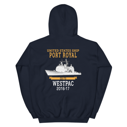 USS Port Royal (CG-73) 2016-17 WESTPAC Unisex Hoodie – back view, navy