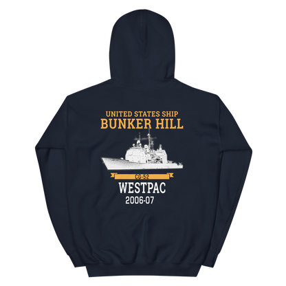 USS Bunker Hill (CG-52) 2006-07 WESTPAC Unisex Hoodie – back view, navy