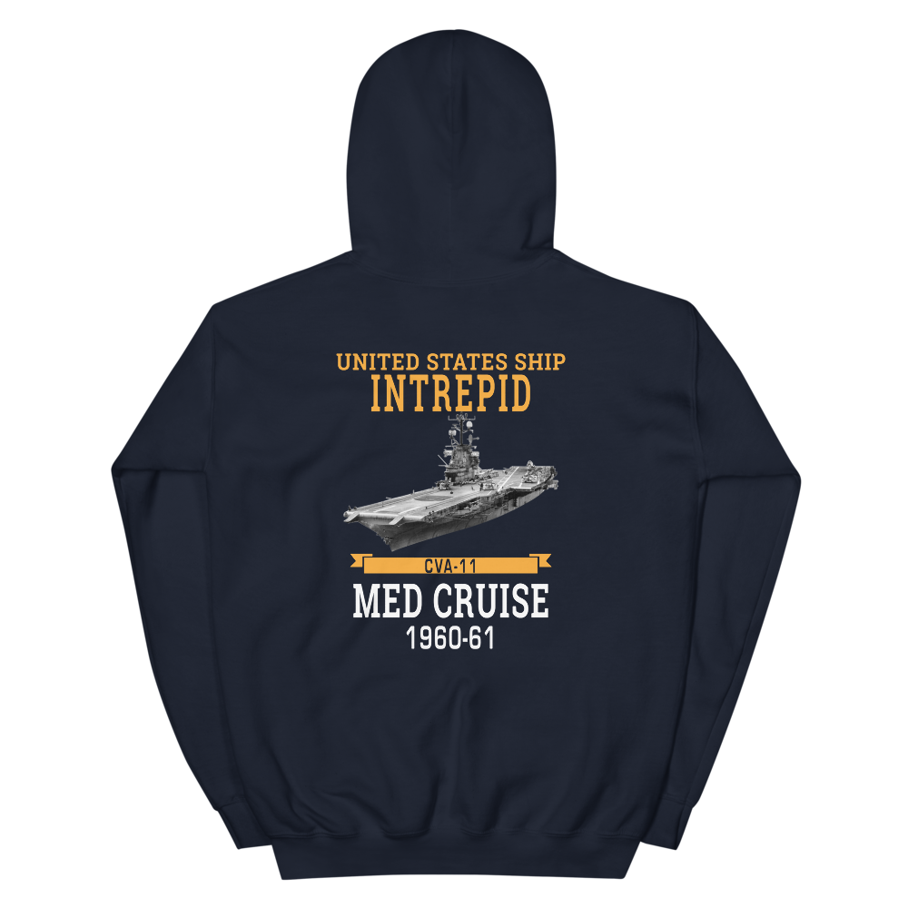USS Intrepid (CVA-11) 1960-61 WESTPAC Unisex Hoodie – back view, navy