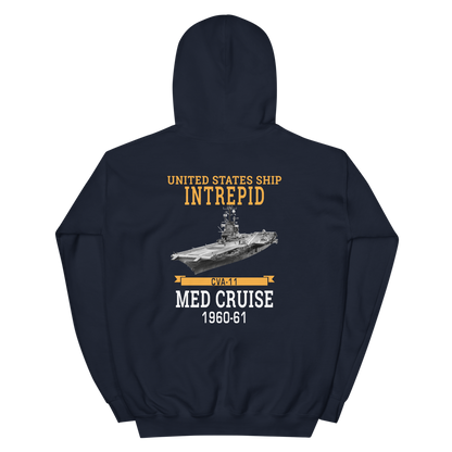 USS Intrepid (CVA-11) 1960-61 WESTPAC Unisex Hoodie – back view, navy