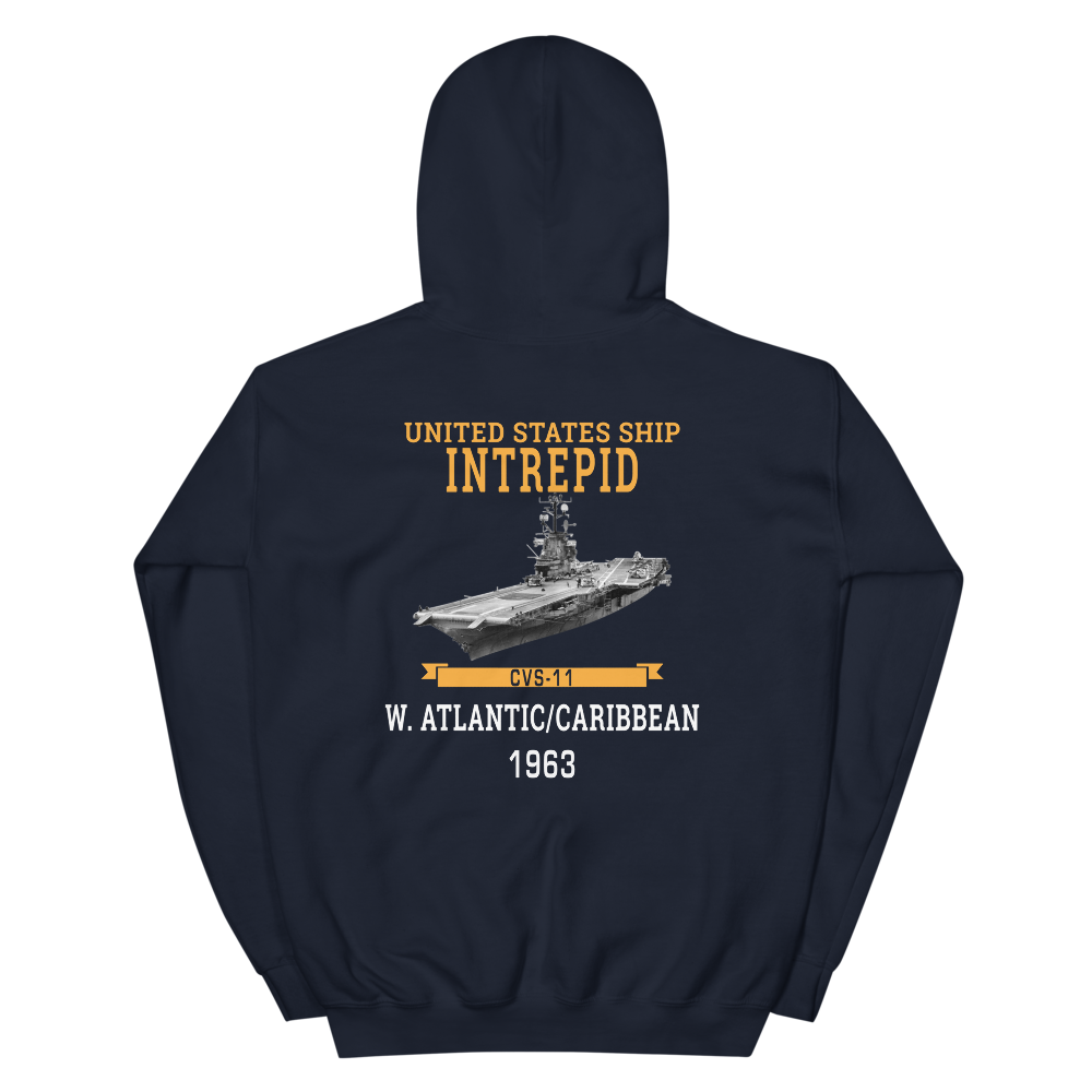 USS Intrepid (CVS-11) 1963 W. Atlantic/Caribbean Hoodie – back view, navy