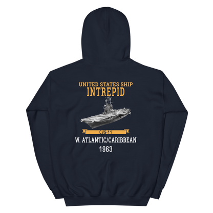 USS Intrepid (CVS-11) 1963 W. Atlantic/Caribbean Hoodie – back view, navy
