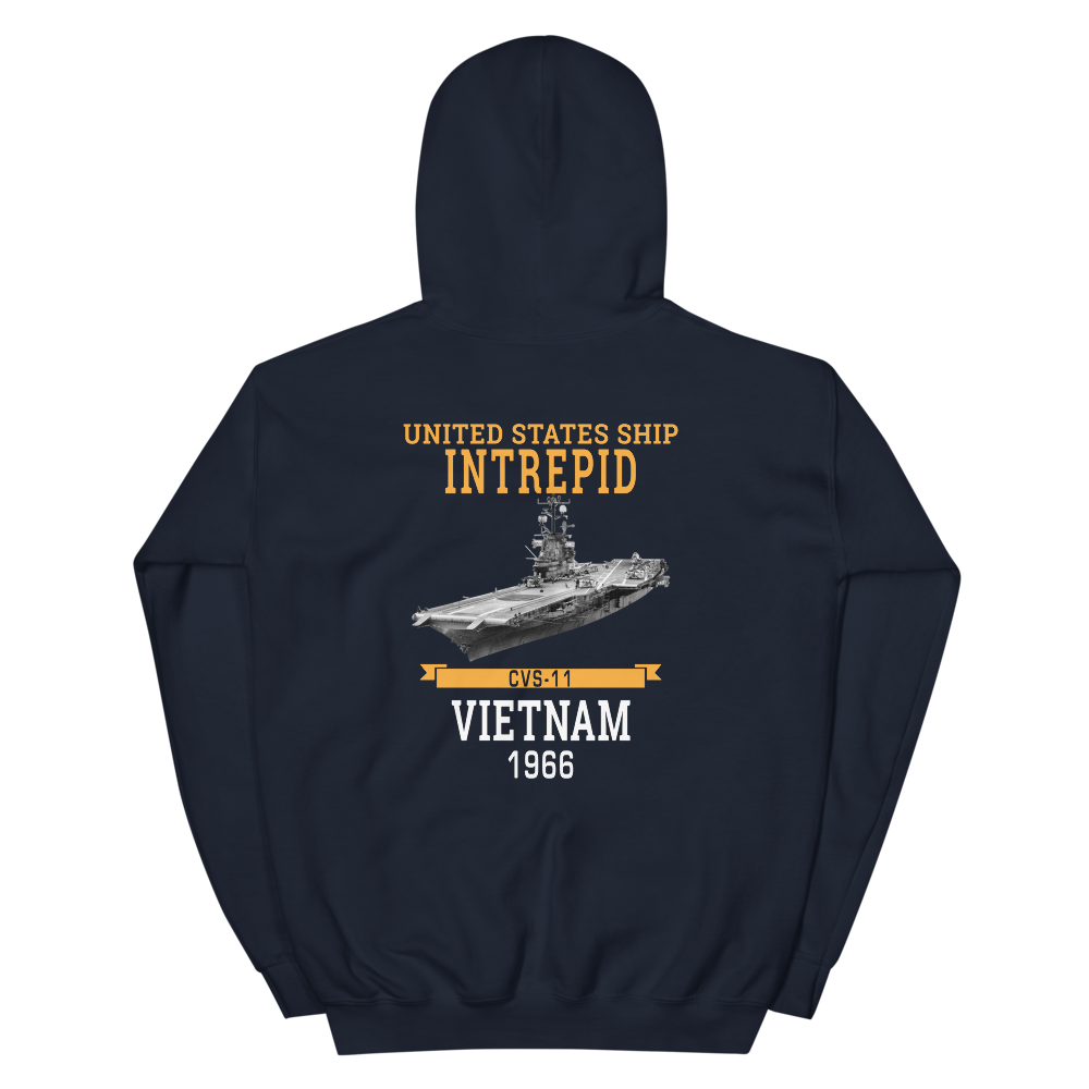 USS Intrepid (CVS-11) 1966 Vietnam Hoodie – back view, navy