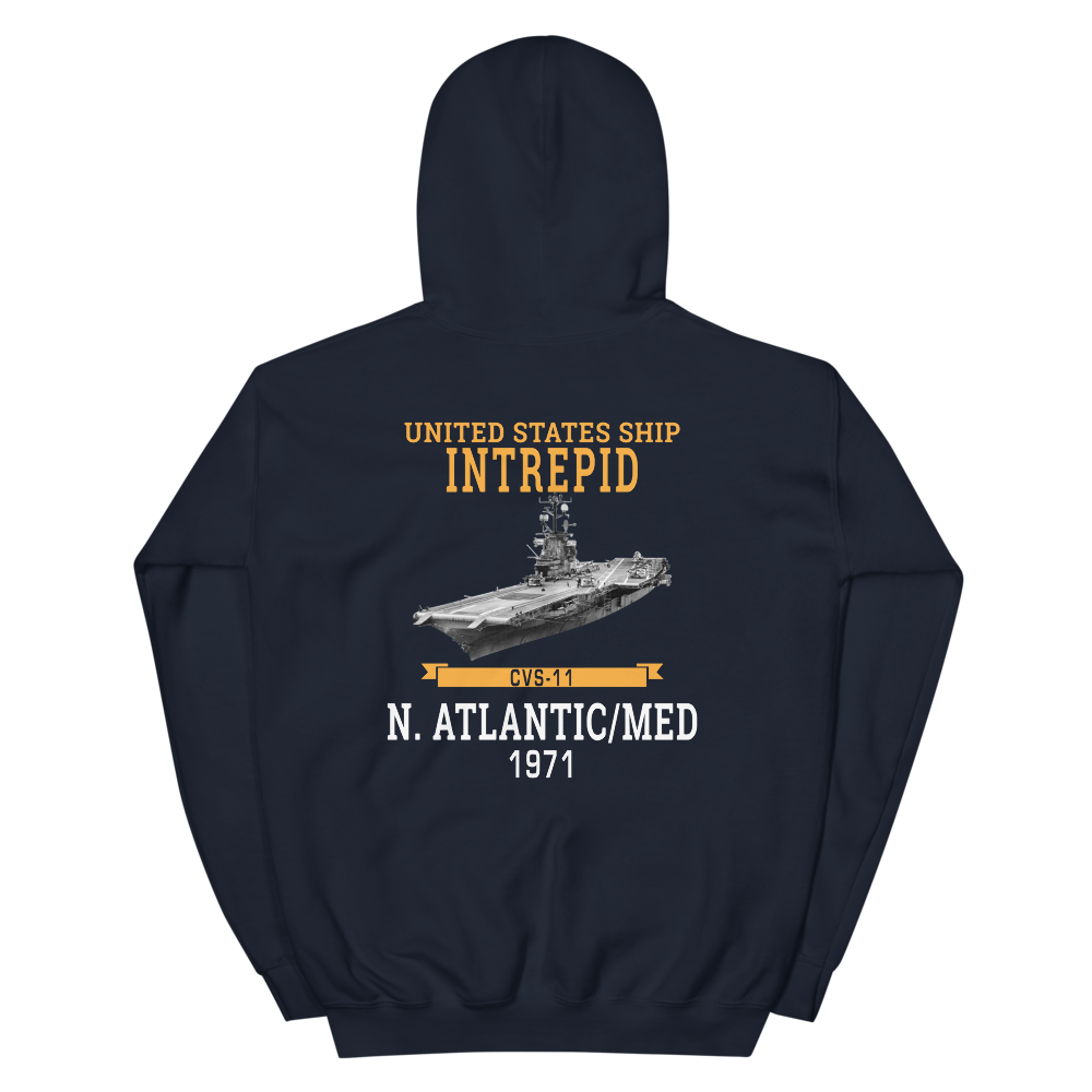 USS Intrepid (CVS-11) 1971 N.Atlantic/MED Hoodie – back view, navy