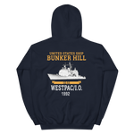 USS Bunker Hill (CG-52) 1992 WESTPAC/IO Unisex Hoodie – back view, navy