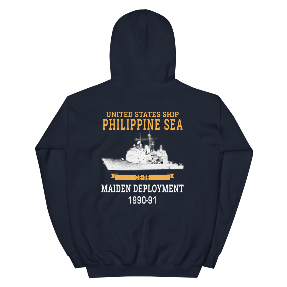 USS Philippine Sea (CG-58) 1990-91 Unisex Hoodie – back view, navy