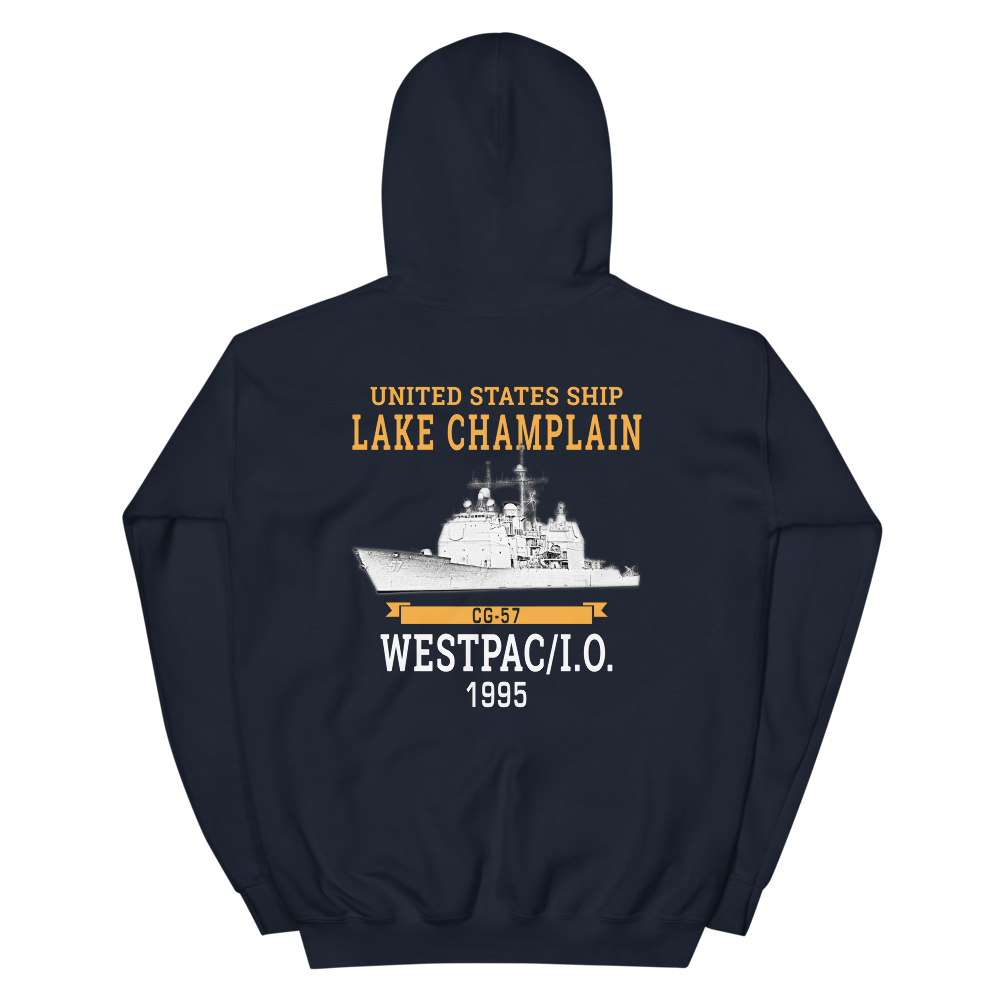 USS Lake Champlain (CG-57) 1995 Unisex Hoodie – back view, navy