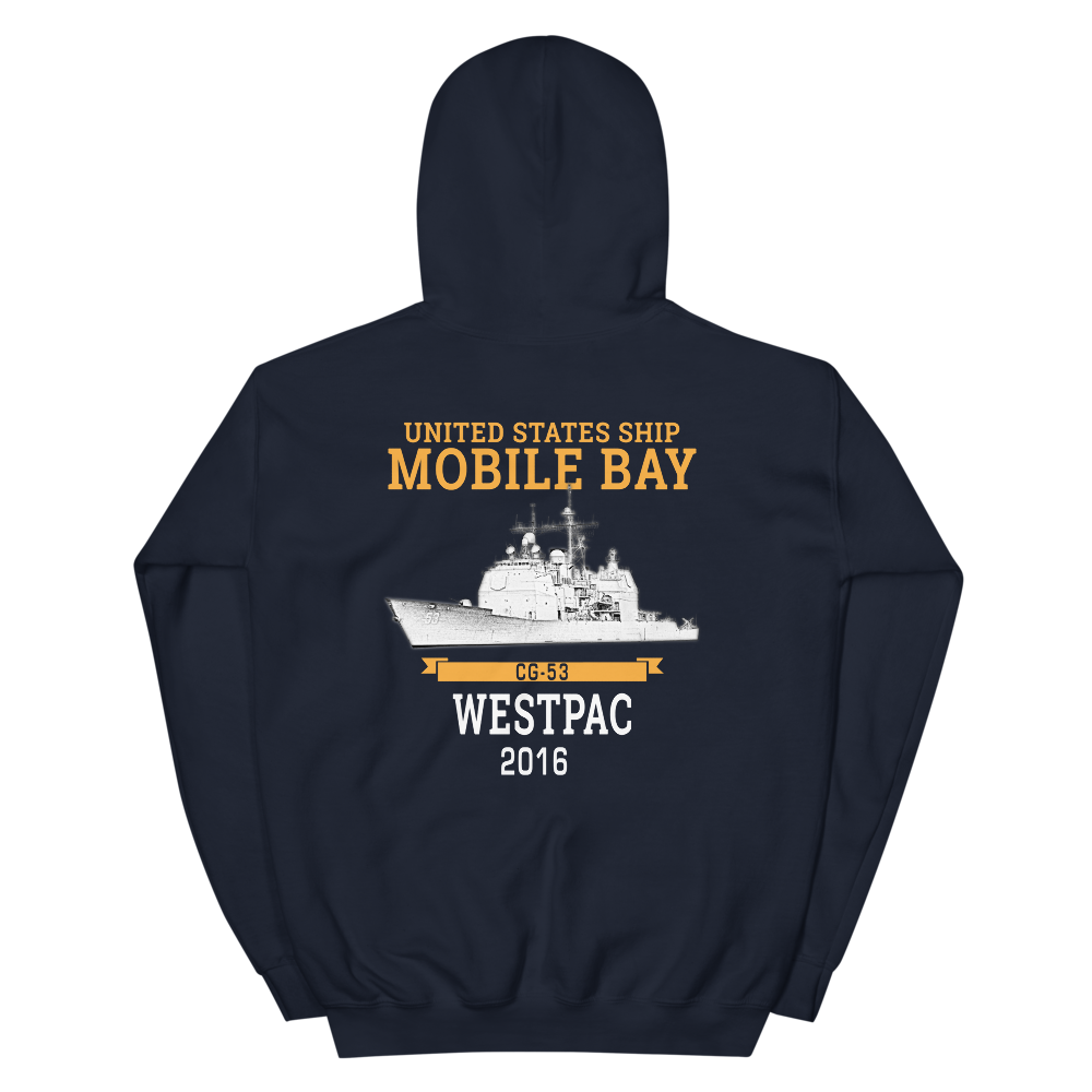 USS Mobile Bay (CG-53) 2016 Deployment Hoodie – back view, navy