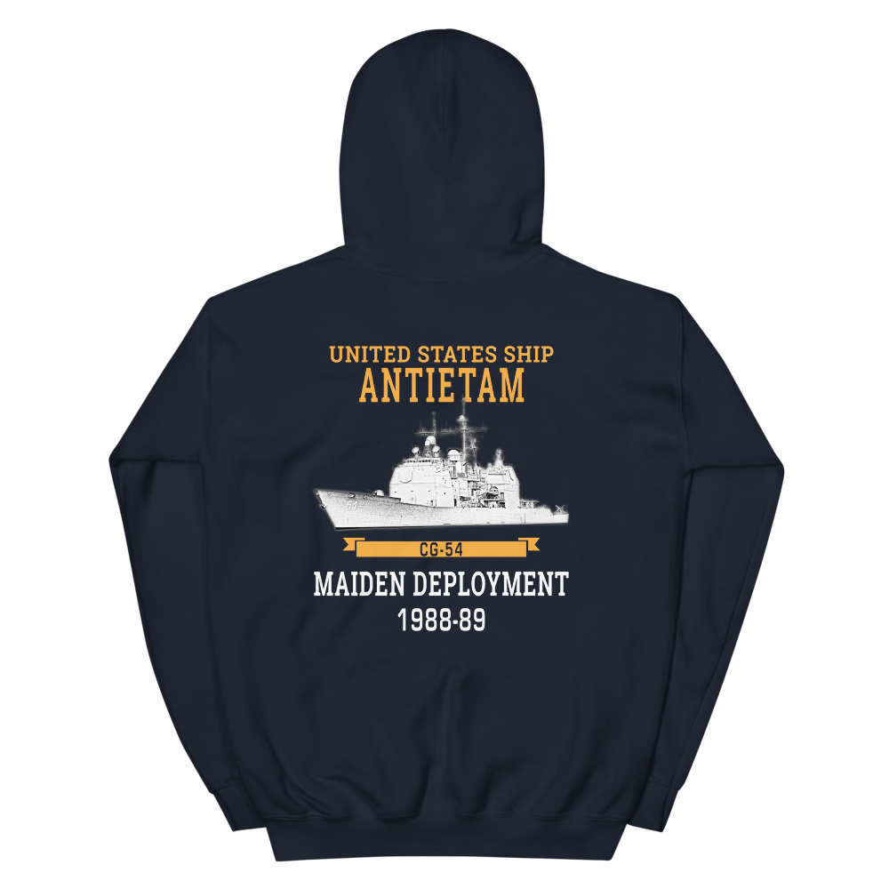 USS Antietam (CG-54) 1988-89 Maiden Deployment Hoodie – back view, navy