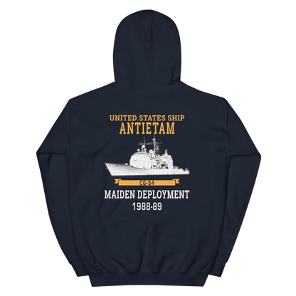 USS Antietam (CG-54) 1988-89 Maiden Deployment Hoodie – back view, navy