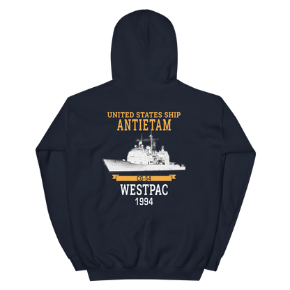 USS Antietam (CG-54) 1994 Deployment Hoodie – back view, navy