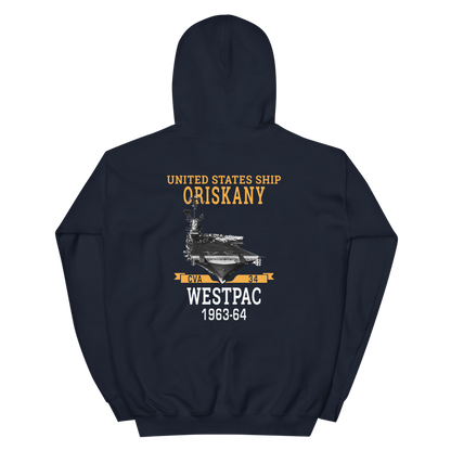 USS Oriskany (CVA-34) 1963-64 WESTPAC Unisex Hoodie – back view, navy
