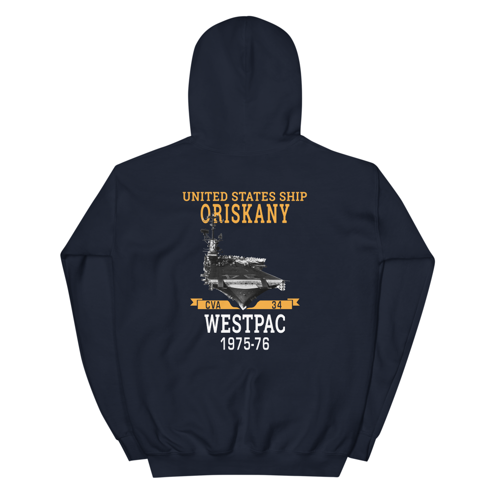USS Oriskany (CVA-34) 1975-76 WESTPAC Unisex Hoodie – back view, navy