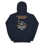 USS Oriskany (CVA-34) 1960 WESTPAC Unisex Hoodie – back view, navy