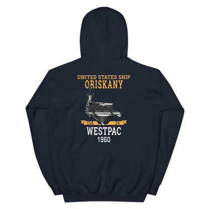 USS Oriskany (CVA-34) 1960 WESTPAC Unisex Hoodie – back view, navy