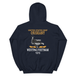 USS Oriskany (CVA-34) 1970 WESTPAC/VIETNAM Unisex Hoodie – back view, navy