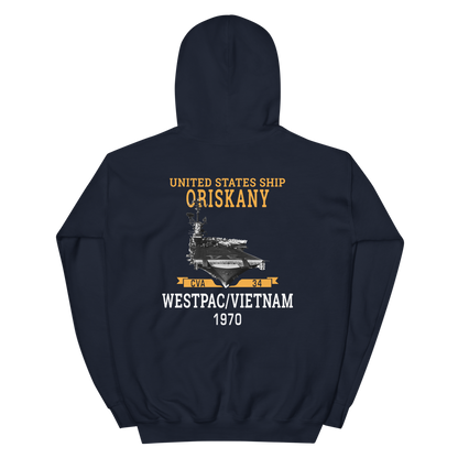USS Oriskany (CVA-34) 1970 WESTPAC/VIETNAM Unisex Hoodie – back view, navy