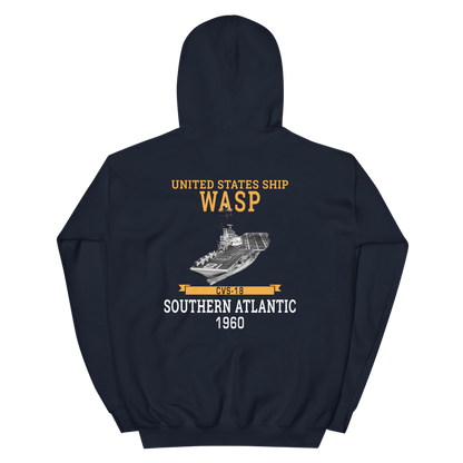 USS Wasp (CVS-18) 1960 S. ATLANTIC Unisex Hoodie – back view, navy