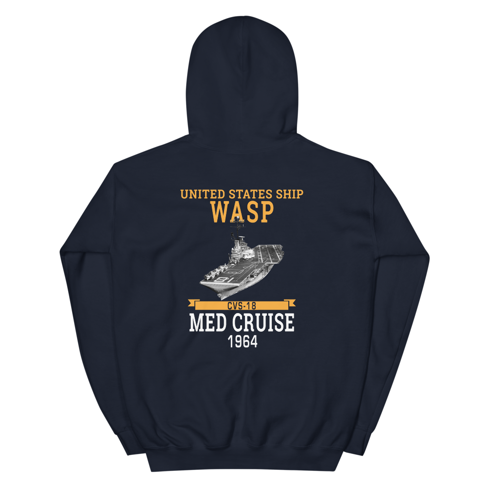 USS Wasp (CVS-18) 1964 MED Unisex Hoodie – back view, navy