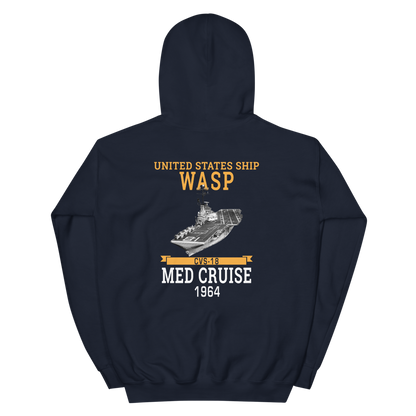 USS Wasp (CVS-18) 1964 MED Unisex Hoodie – back view, navy