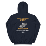 USS Wasp (CVS-18) 1965 CARIBBEAN/W. ATLANTIC Unisex Hoodie – back view, navy