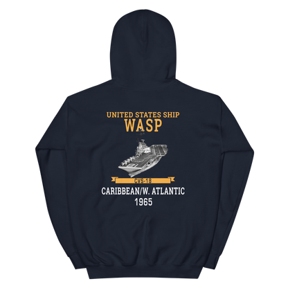 USS Wasp (CVS-18) 1965 CARIBBEAN/W. ATLANTIC Unisex Hoodie – back view, navy