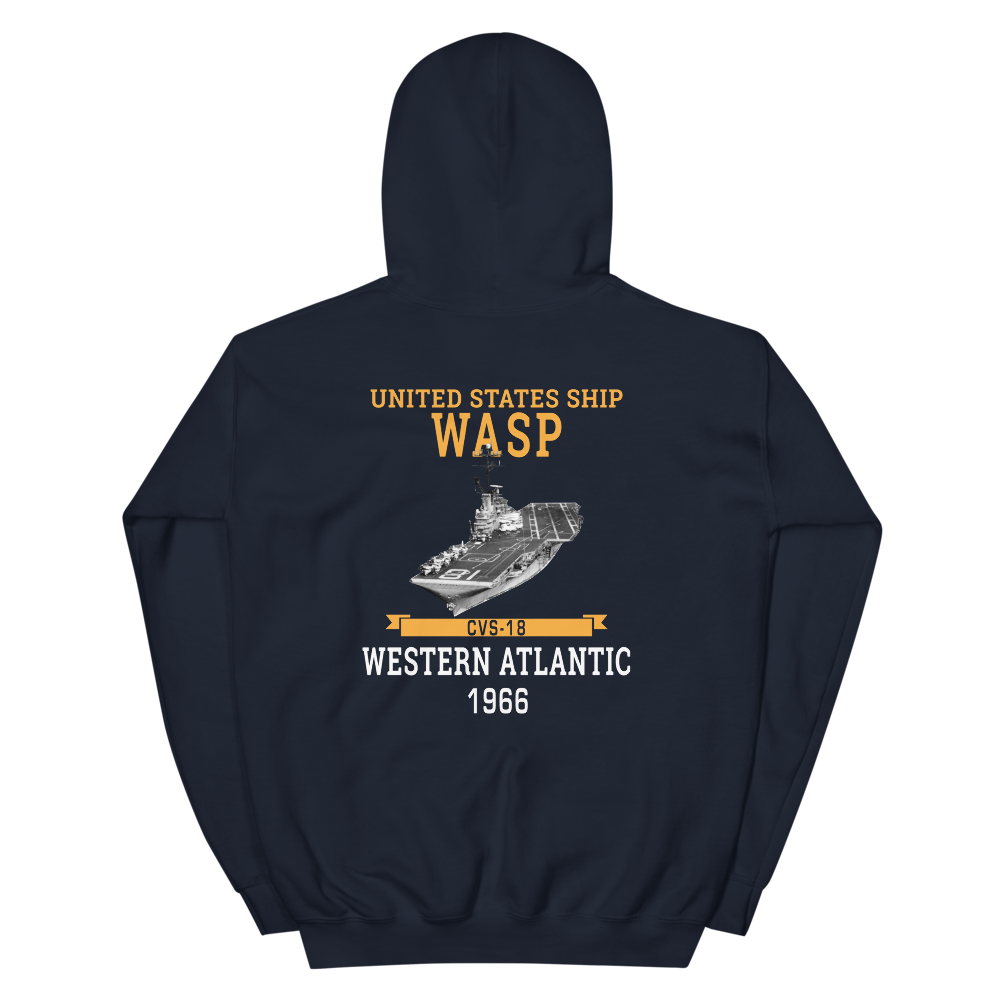 USS Wasp (CVS-18) 1966 W. ATLANTIC Unisex Hoodie – back view, navy