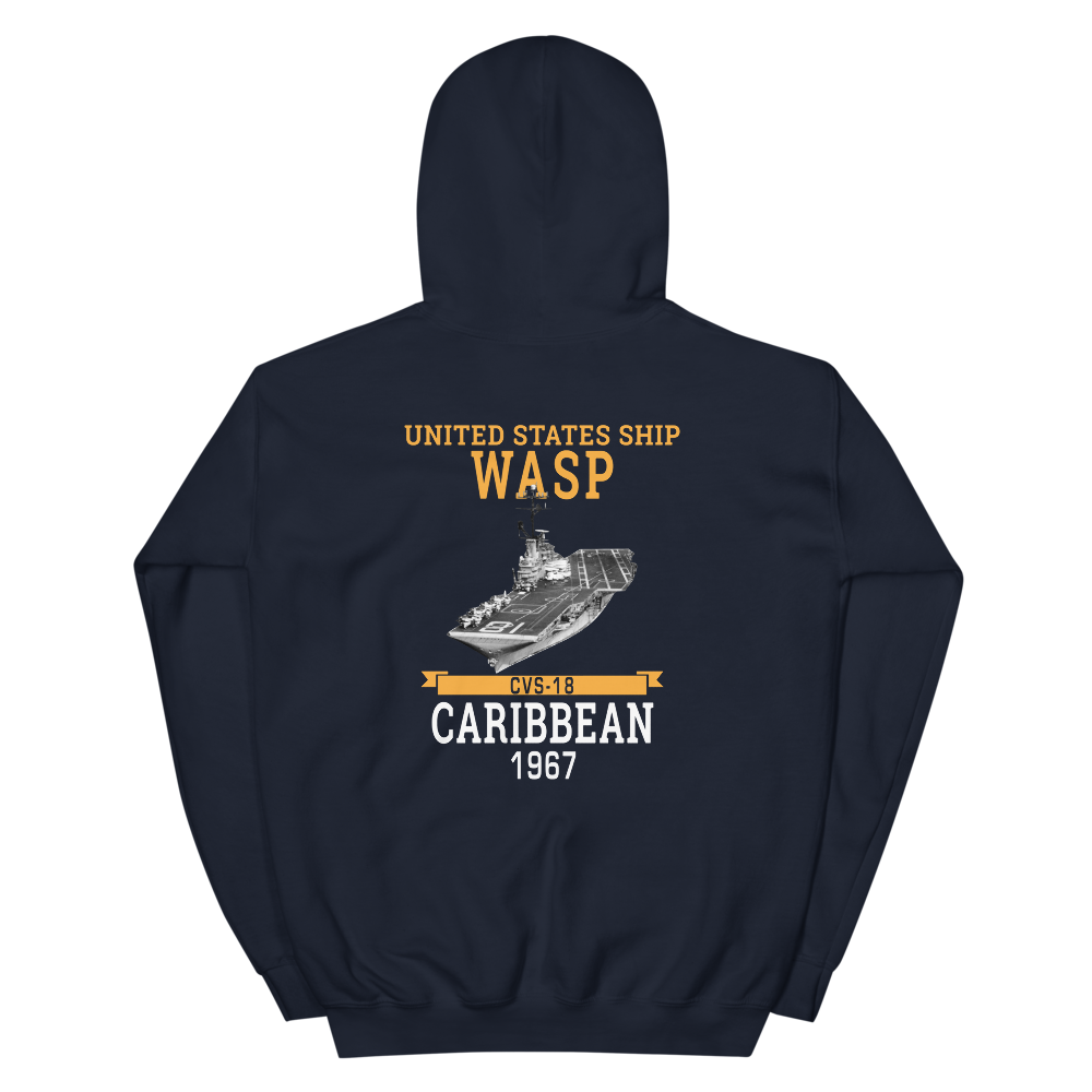 USS Wasp (CVS-18) 1967 CARIBBEAN Unisex Hoodie – back view, navy