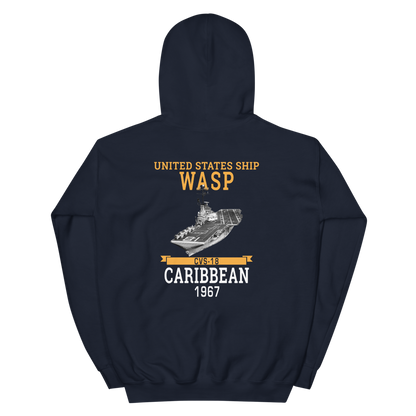USS Wasp (CVS-18) 1967 CARIBBEAN Unisex Hoodie – back view, navy