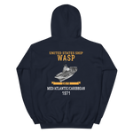 USS Wasp (CVS-18) 1971 MED/ATLANTIC/CARIBBEAN Unisex Hoodie – back view, navy