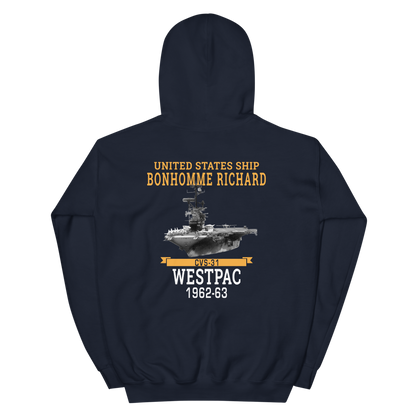 USS Bonhomme Richard (CVS-31) 1962-63 WESTPAC Unisex Hoodie – back view, navy