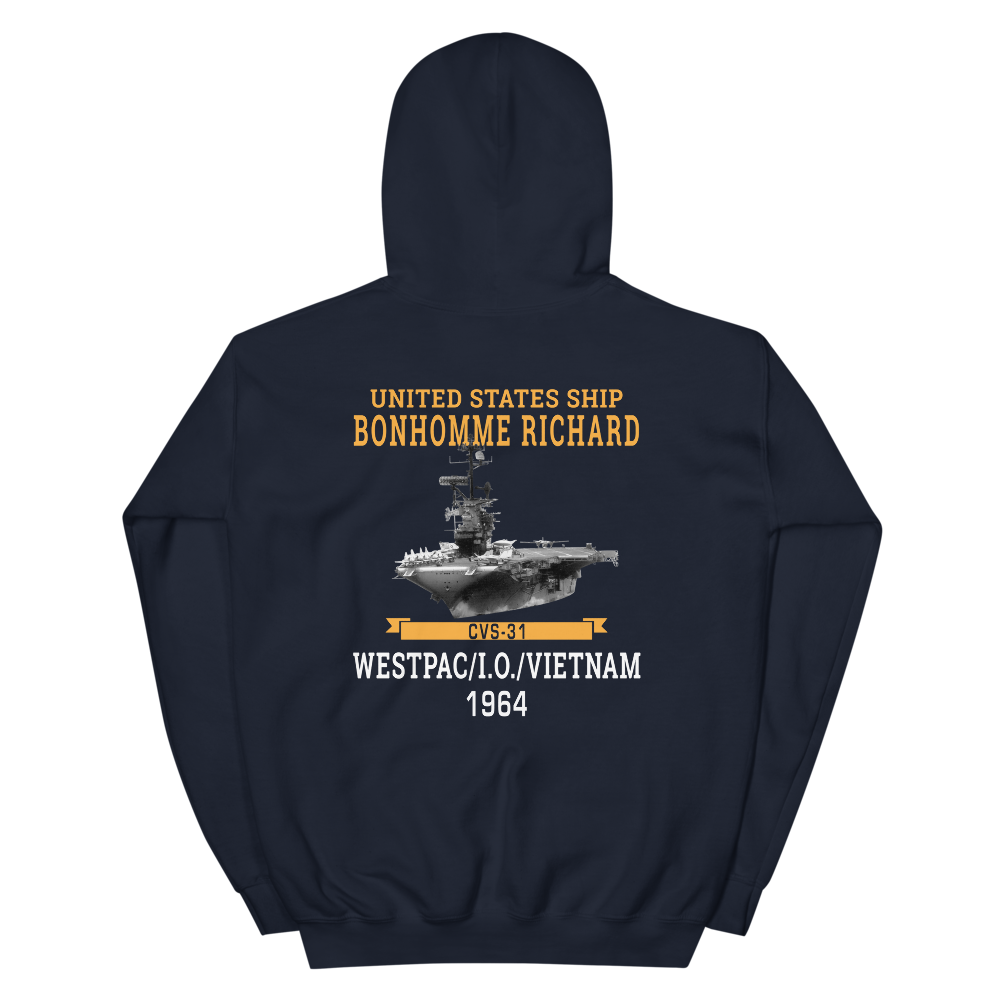 USS Bonhomme Richard (CVS-31) 1964 WESTPAC/VIETNAM Unisex Hoodie – back view, navy