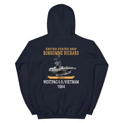 USS Bonhomme Richard (CVS-31) 1964 WESTPAC/VIETNAM Unisex Hoodie – back view, navy