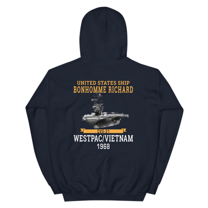 USS Bonhomme Richard (CVS-31) 1968 WESTPAC/VIETNAM Unisex Hoodie – back view, navy