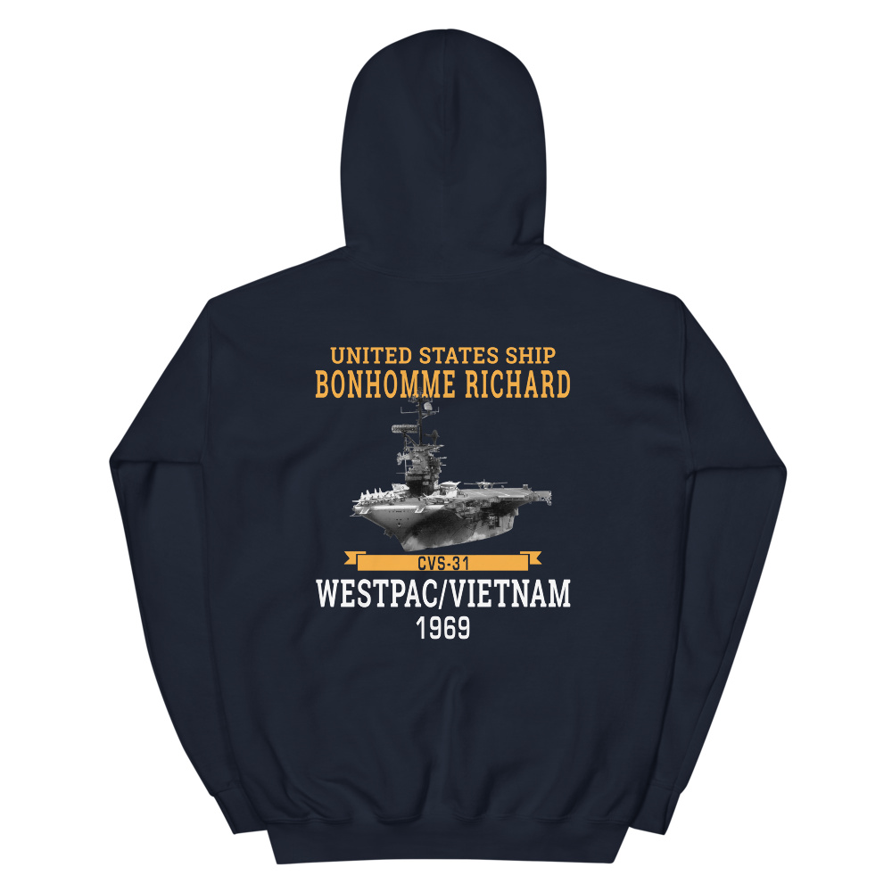 USS Bonhomme Richard (CVS-31) 1969 WESTPAC/VIETNAM Unisex Hoodie – back view, navy
