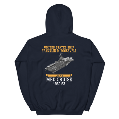 USS Franklin D. Roosevelt (CVA-42) 1962-63 MED CRUISE Unisex Hoodie – back view, navy