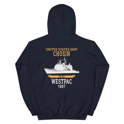 USS Chosin (CG-65) 1997 WESTPAC Unisex Hoodie – back view, navy
