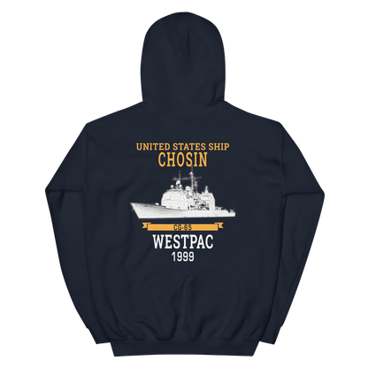 USS Chosin (CG-65) 1999 WESTPAC Unisex Hoodie – back view, navy