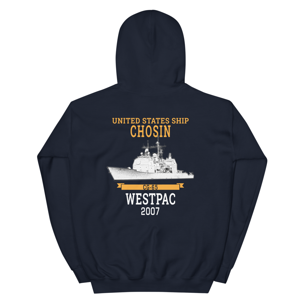 USS Chosin (CG-65) 2007 WESTPAC Unisex Hoodie – back view, navy