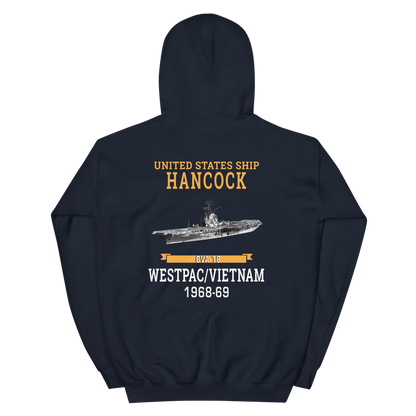 USS Hancock (CVA-19) 1968-69 WESTPAC/VIETNAM Unisex Hoodie – back view, navy