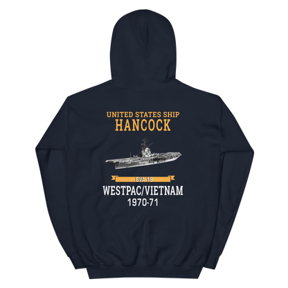 USS Hancock (CVA-19) 1970-71 WESTPAC/VIETNAM Unisex Hoodie – back view, navy