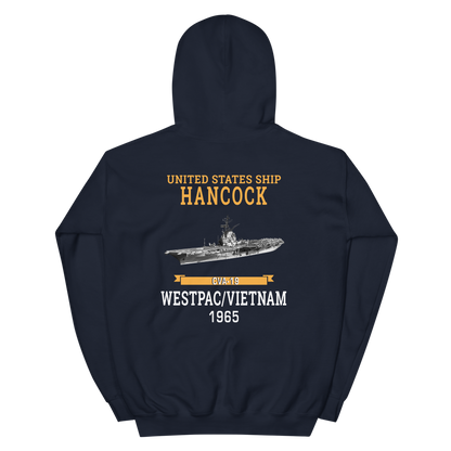 USS Hancock (CVA-19) 1965 WESTPAC/VIETNAM Unisex Hoodie – back view, navy