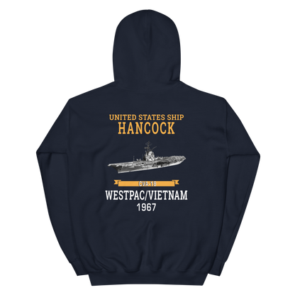 USS Hancock (CVA-19) 1967 WESTPAC/VIETNAM Unisex Hoodie – back view, navy